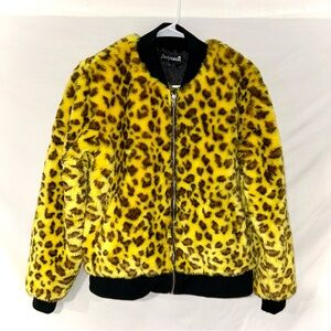 Sourpuss Yellow Leopard Print Bomber Jacket